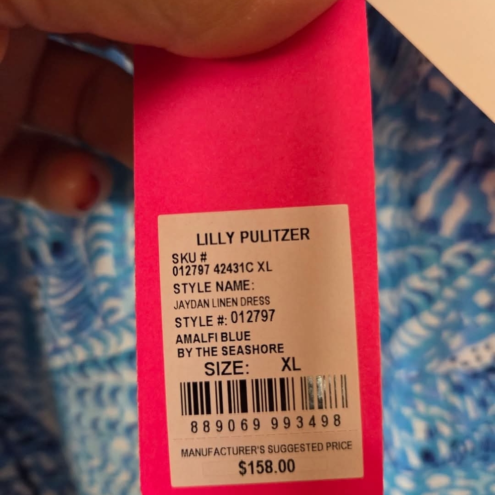 NWTs Lilly Pulitzer Jayden Linen Dress Amalfi Blue by the Seashore Size XL - Picture 4 of 5